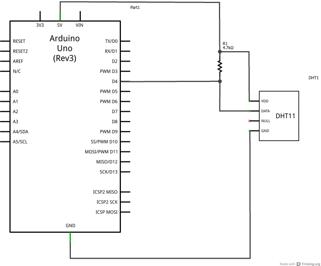 Arduino and DHT11 scematic