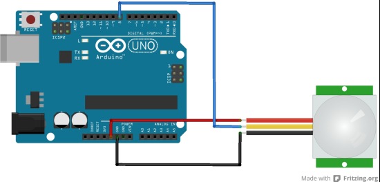 arduino and PIR breadboard