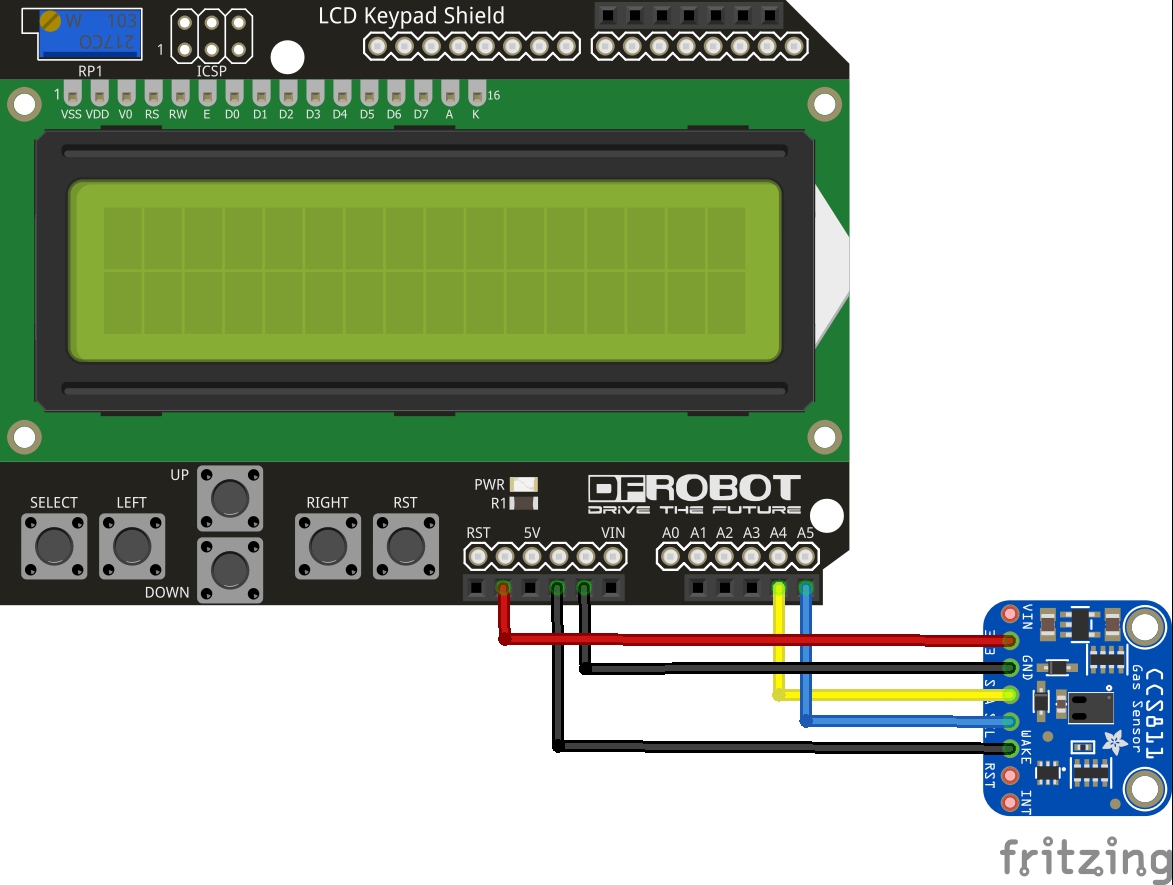 lcd shield and ccs811 gas sensor layout