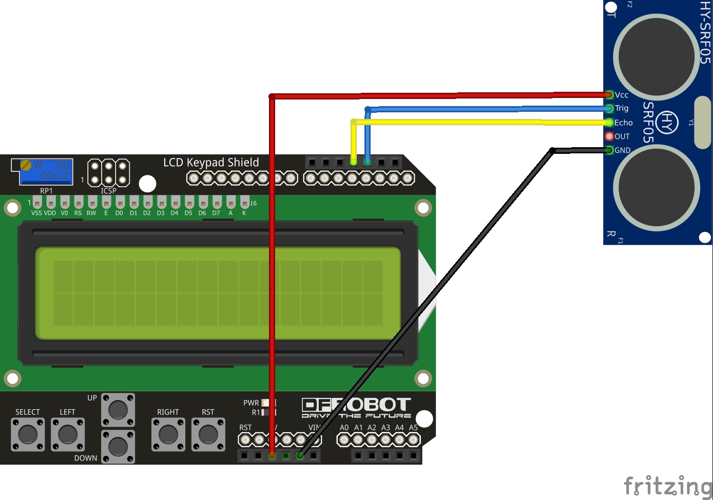 arduino and lcd keypad shield and HY-SRF05