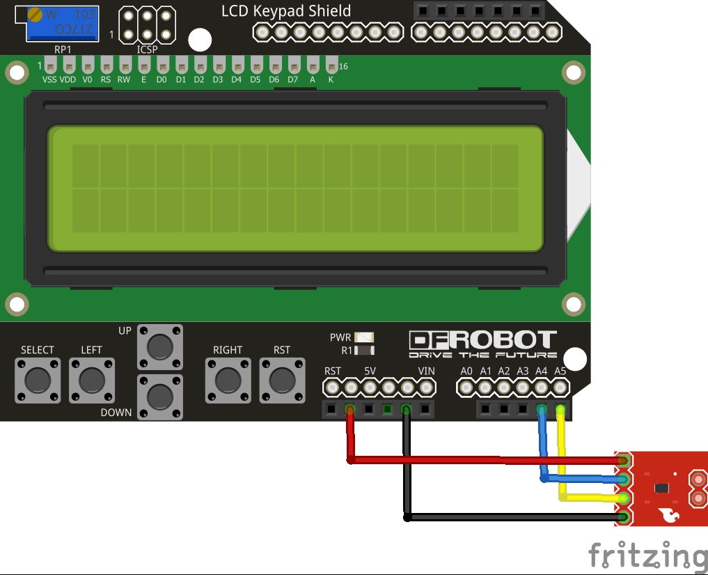 arduino and lcd keypad shield and TMP102 layout