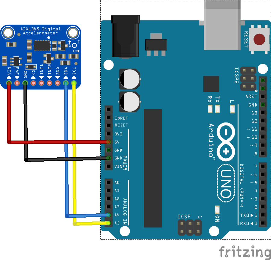 Arduino ADXL345 accelerometer example - Arduino Projects arduino gyro wiring diagram 
